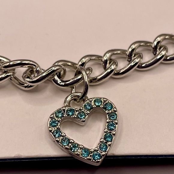 Urban Outfitters blue rhinestone heart charms choker necklace. Silver tone. NWT - Picture 3 of 4